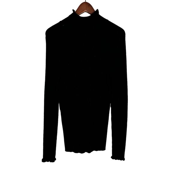 89th & Madison Black Lettuce Edge Turtleneck Ribbed Sweater Women's XL - Picture 2 of 5